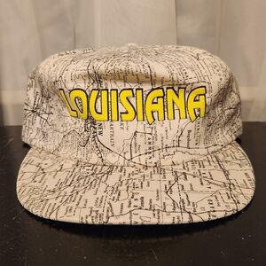 Vintage Louisiana State Map All Over Print Snapback Hat Cap Made in USA